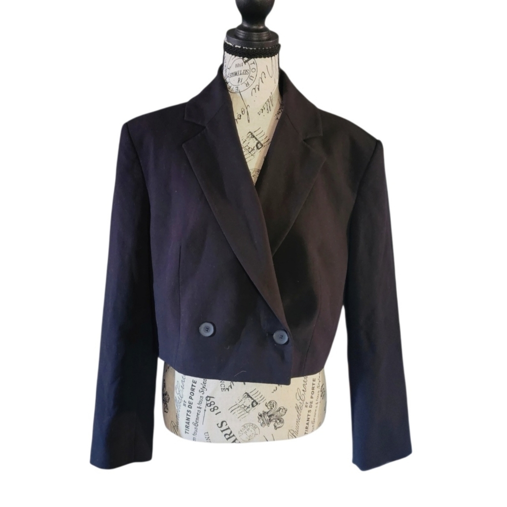 Zara Cropped Double-Breasted Black Blazer